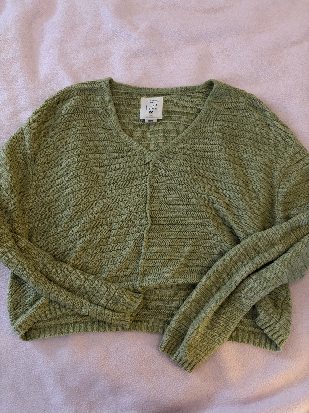 Billabong Olive Green V-Neck Knit Sweater